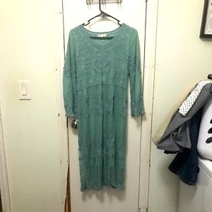 Knee length lace teal dress